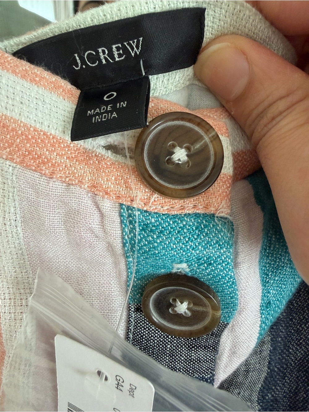 J. Crew Linen Summer Dress Midi Button-up Multicolor Mixed Stripe Ruffle NWT - Picture 8 of 12